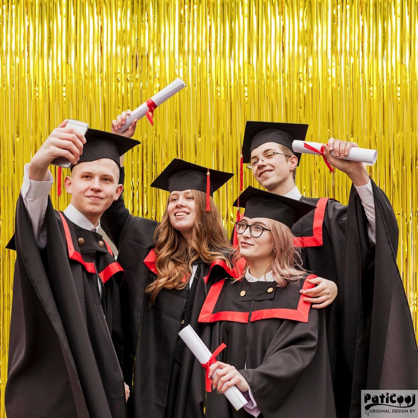 Christmas Decorations Gold Streamers Thicken 4 Pack 3.2 x 8.2 FT - Golden Tinsel Foil Fringe Backdrop Curtains Party Backdrop for Birthday, Prom, Hollywood, Anniversary Party Decorations