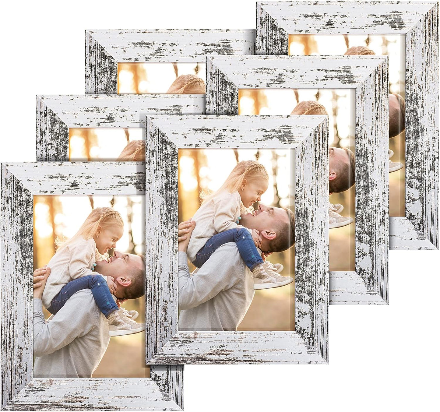 TWING 4 x 6 Rustic Picture Frames Set of 6, Farmehouse Photo Frame Collage For Wall Decor Mounting or Tabletop Display Distressed White, Ideal Gifts