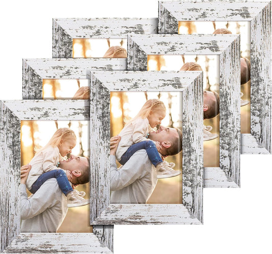 TWING 4 x 6 Rustic Picture Frames Set of 6, Farmehouse Photo Frame Collage For Wall Decor Mounting or Tabletop Display Distressed White, Ideal Gifts
