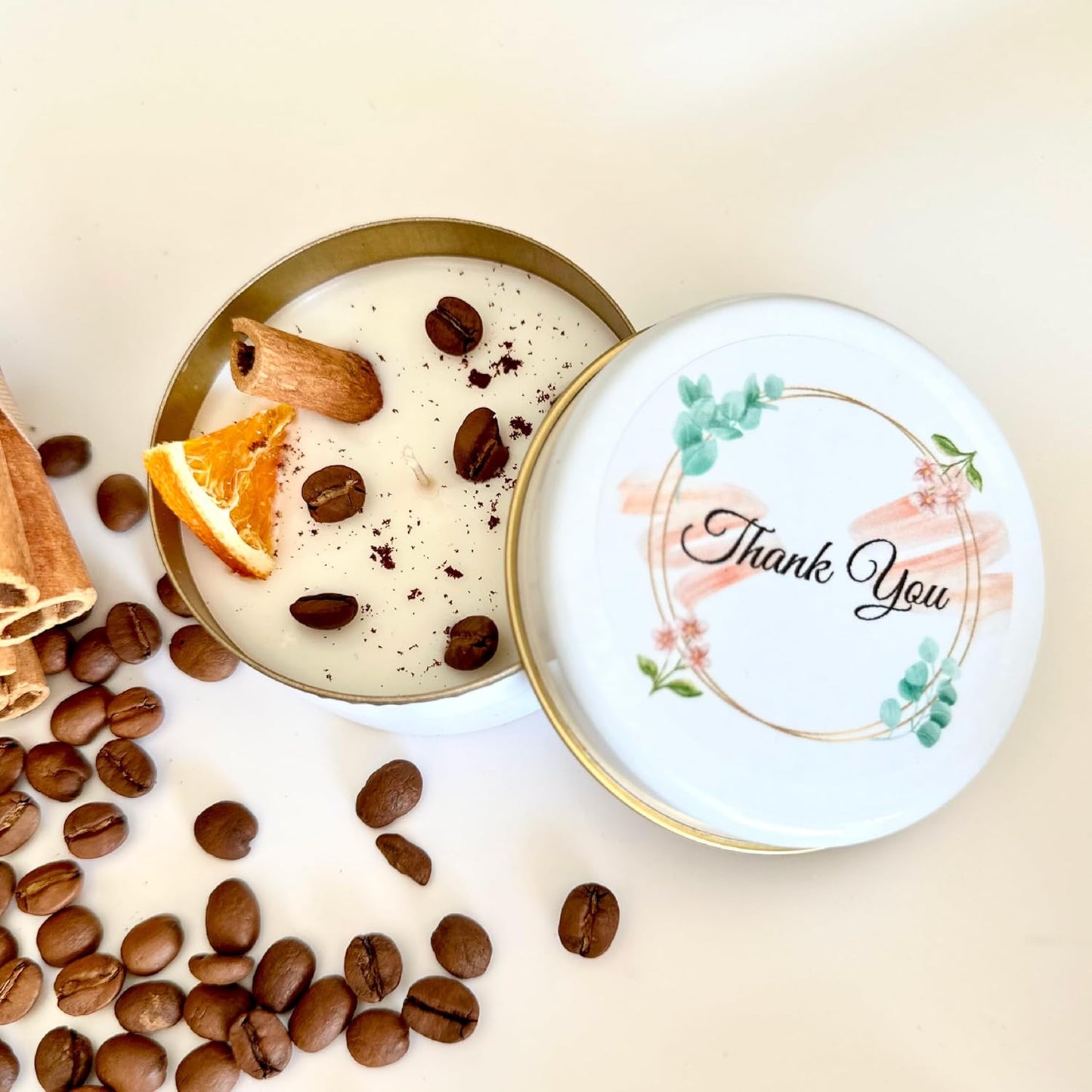 Coffee Scented Soy Wax Candle Favors with Hand-Placed Orange and Cinnamon Stick - Handmade Gift Set for Wedding Guest - Bridal Shower Baby Shower Birthday (50 Pieces)