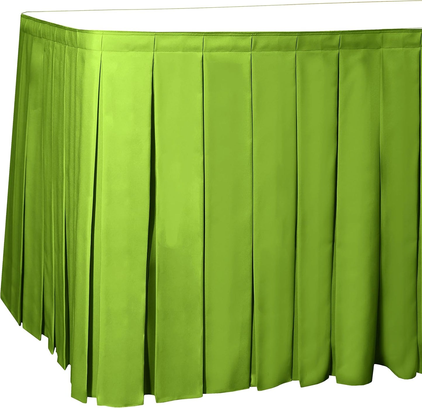 Ultimate Textile Pleat Polyester Fabric Table Skirt - Machine Washable Flame Resistant with Clips for Events, Weddings & Trade Shows, Cut & Sewn in Paterson, NJ - Lime, 14' Box Pleat