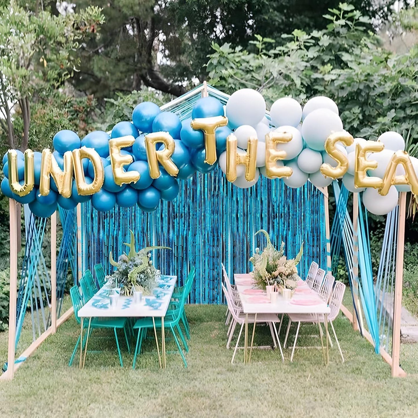 Crosize 8 Pack 3.3 x 9.9 ft Blue Foil Fringe Curtains Party Decorations, Blue Tinsel Curtain Backdrop for Parties, Door Streamers, Glitter Streamer Backdrop for Birthday Decoration