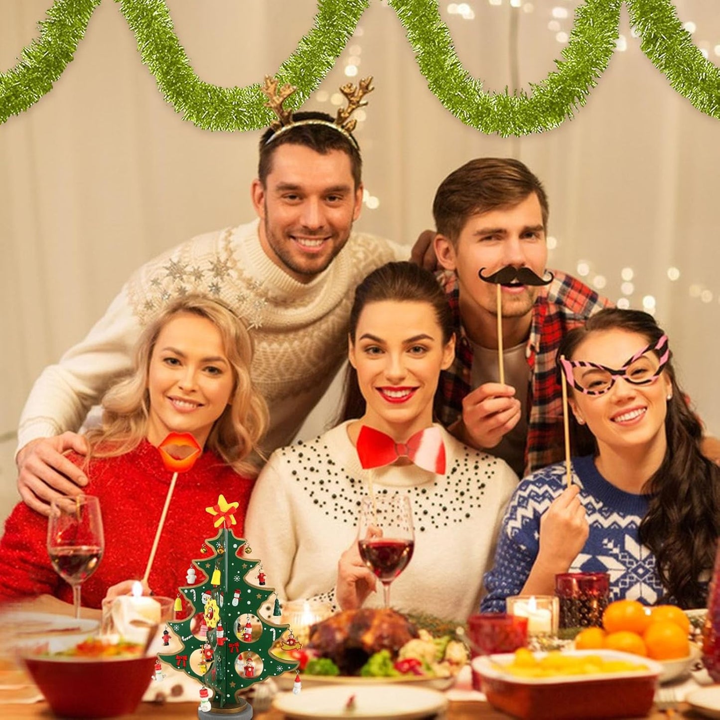 50 Feet Light Green Christmas Tinsel Garland, Metallic Foil Twist Banner Wall Hanging Tinsel Streamers Backdrop for Parade Floats, Christmas, Mother's Day, Birthday Party Decorations(2in x 50ft)