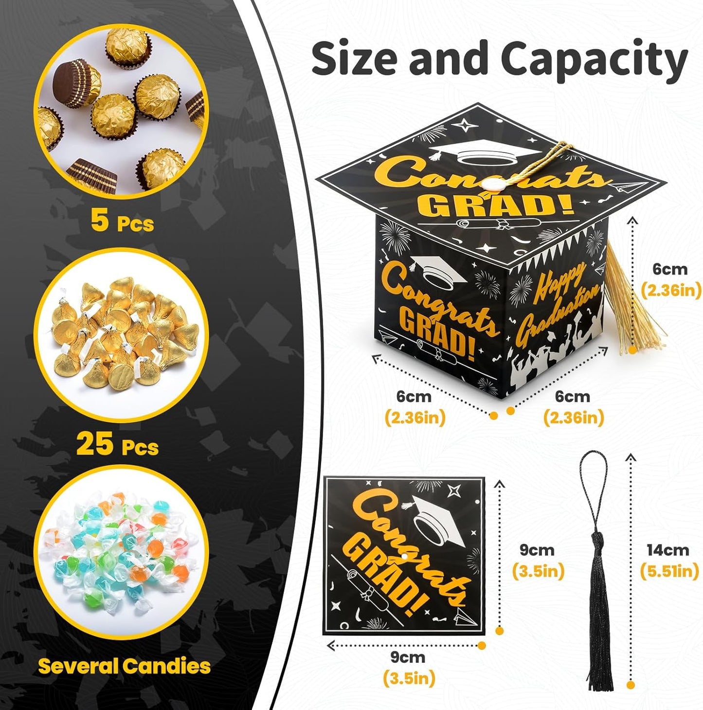 COTOPHER 36 Pack Mini Graduation Cap Gift Boxes, Class of 2025 Graduation Candy Boxes with Tassel, Small Treat Chocolate Box Centerpieces for Tables Party Decorations Graduate Favors Supplies