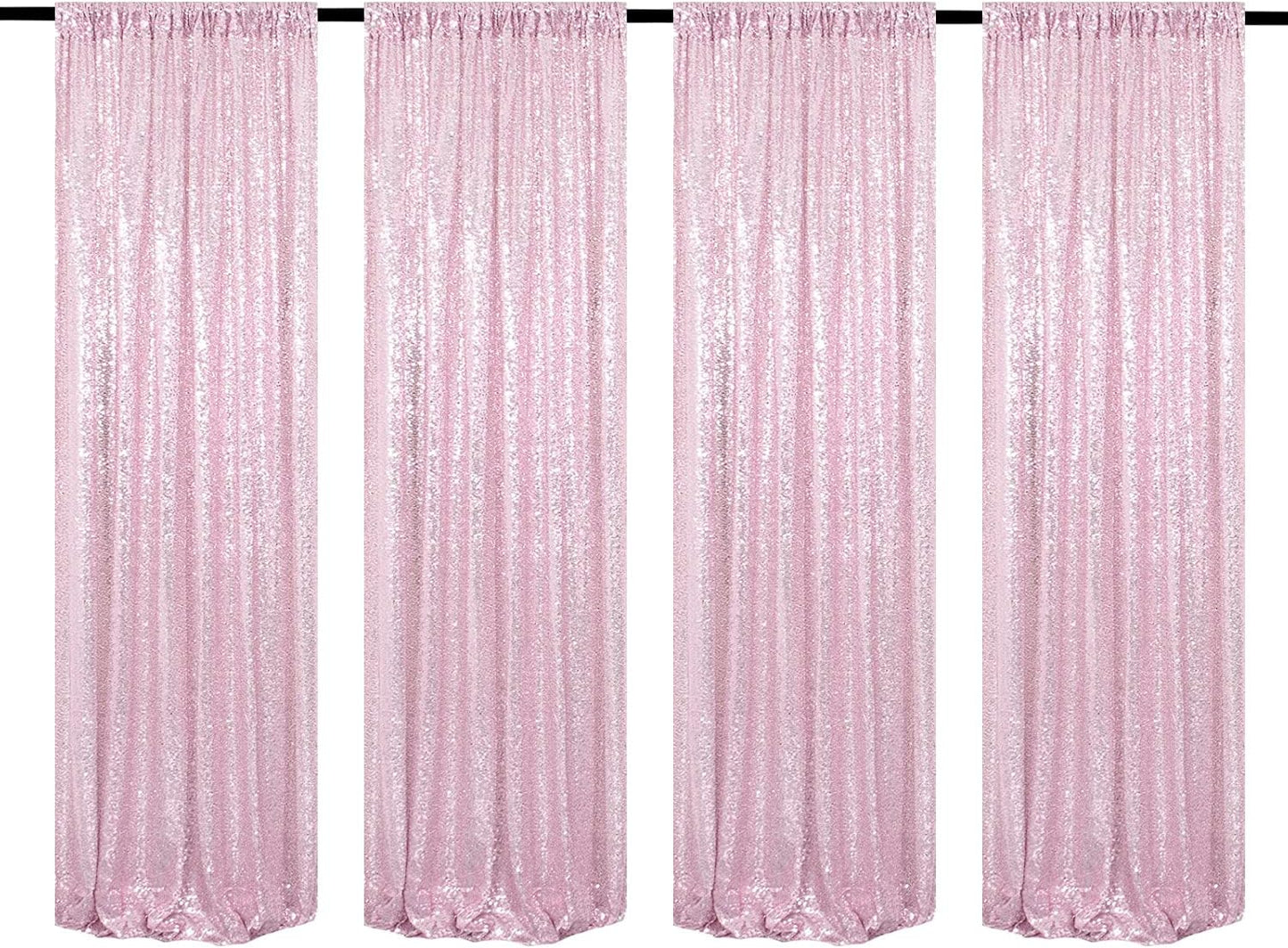 Pink Sequin Backdrop Curtains 4 Panels 2FTx8FT Glitter Pink Drapes Photo Backdrop Party Wedding Baby Shower Curtain Sparkle Photography Background
