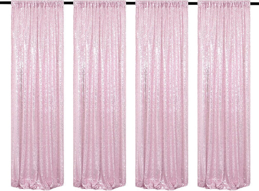 Pink Sequin Backdrop Curtains 4 Panels 2FTx8FT Glitter Pink Drapes Photo Backdrop Party Wedding Baby Shower Curtain Sparkle Photography Background