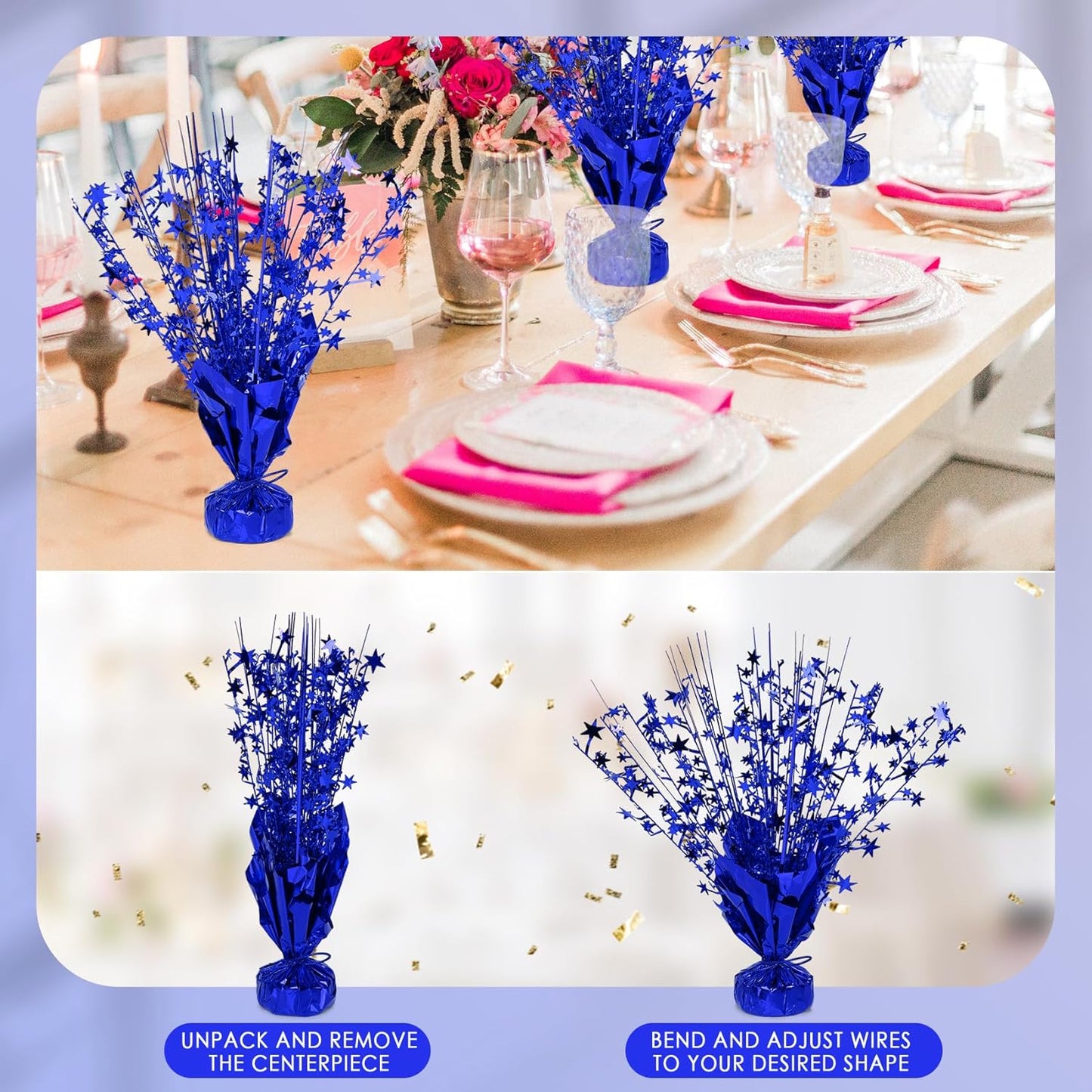 6 Pack Star Table Centerpieces for Party, Birthday Table Decorations for Kids Adults, Party Centerpieces for Tables for Wedding Baby Shower Graduation Holiday Event (Blue)