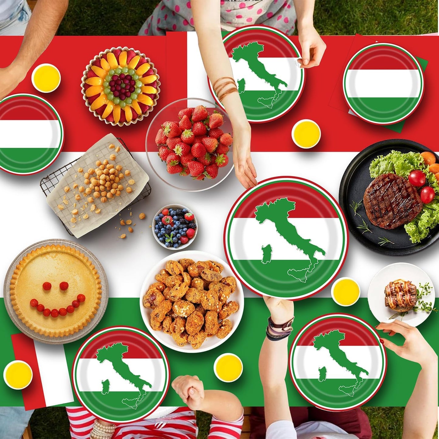 Italian Party Decorations Italy Flag Party Supplies Include Italian Flag Plates and Napkins Cups Banner Tablecloth for Red White and Green Italian Party Decor Italy Party Family Gathering,Serves 25