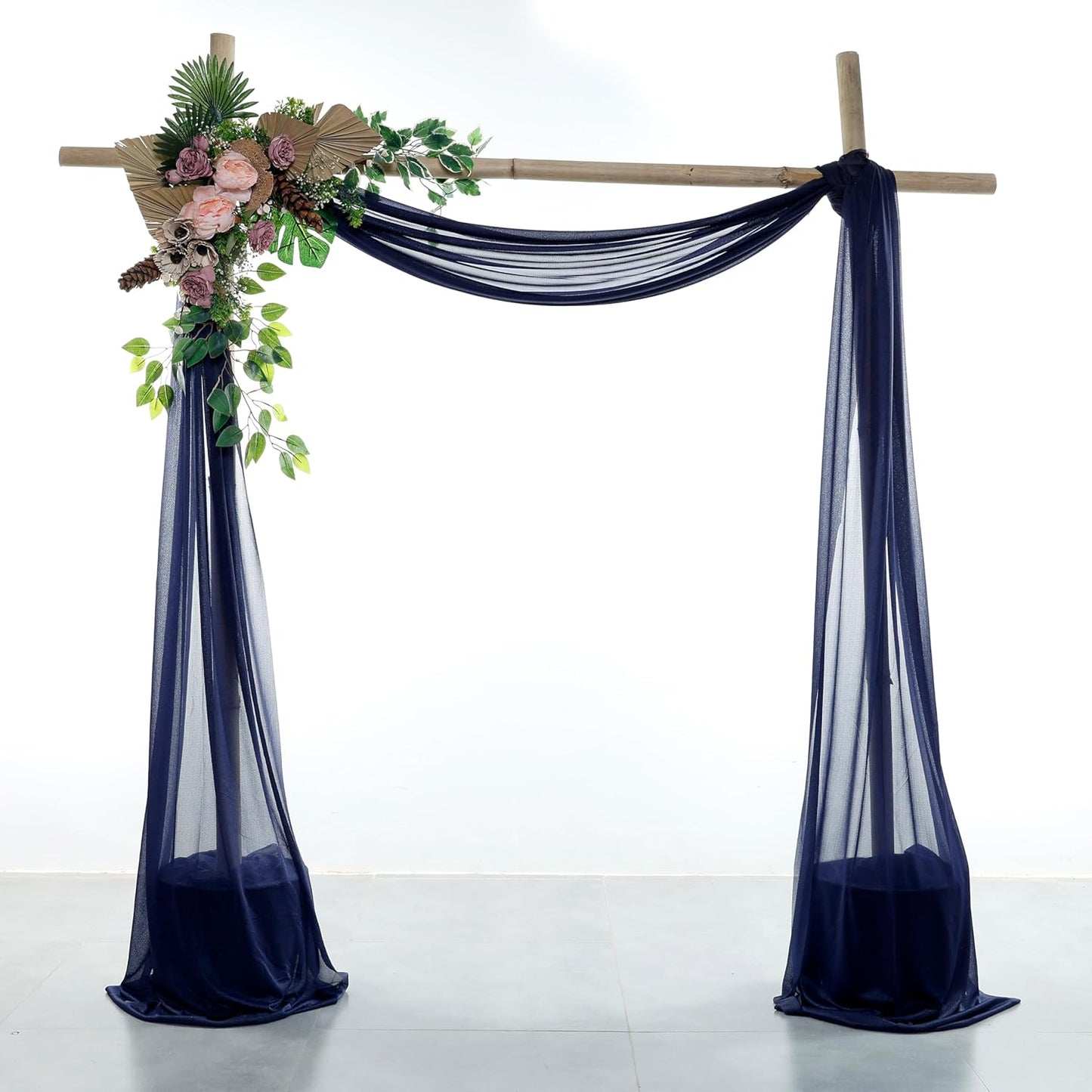 VDS Pack of 2 Panel (30 Inch X 20 Feet) Wedding Arch Draping Fabric Sheer Chiffon Fabric Drapery for Wedding Ceremony Reception Swag Backdrop Canopy Chuppah ARBO Altars Decoration (Navy Blue)