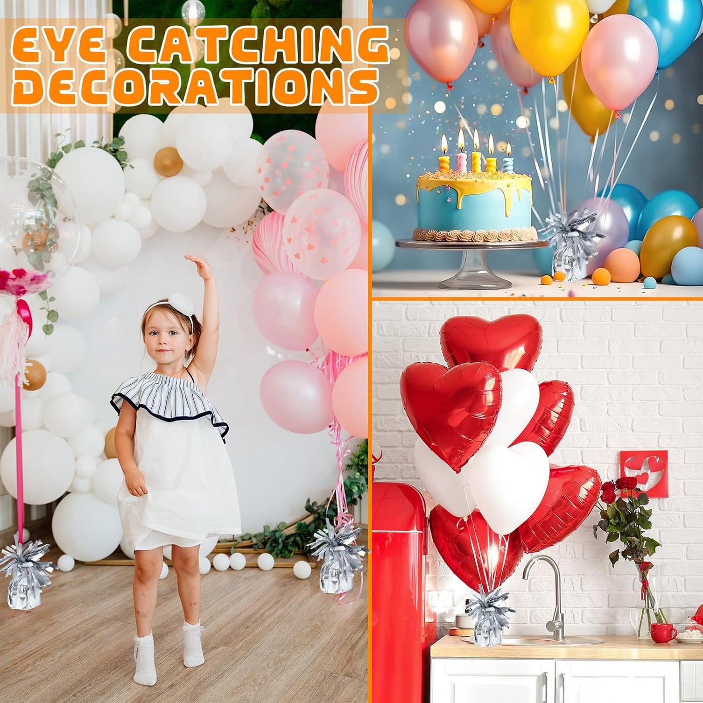 8 Pcs Silver Metallic Balloon Weights Holder Anchors Balloon Holder Weights for Helium Balloons Birthday Graduation Party Christmas Wedding Celebration Decoration (Silver)