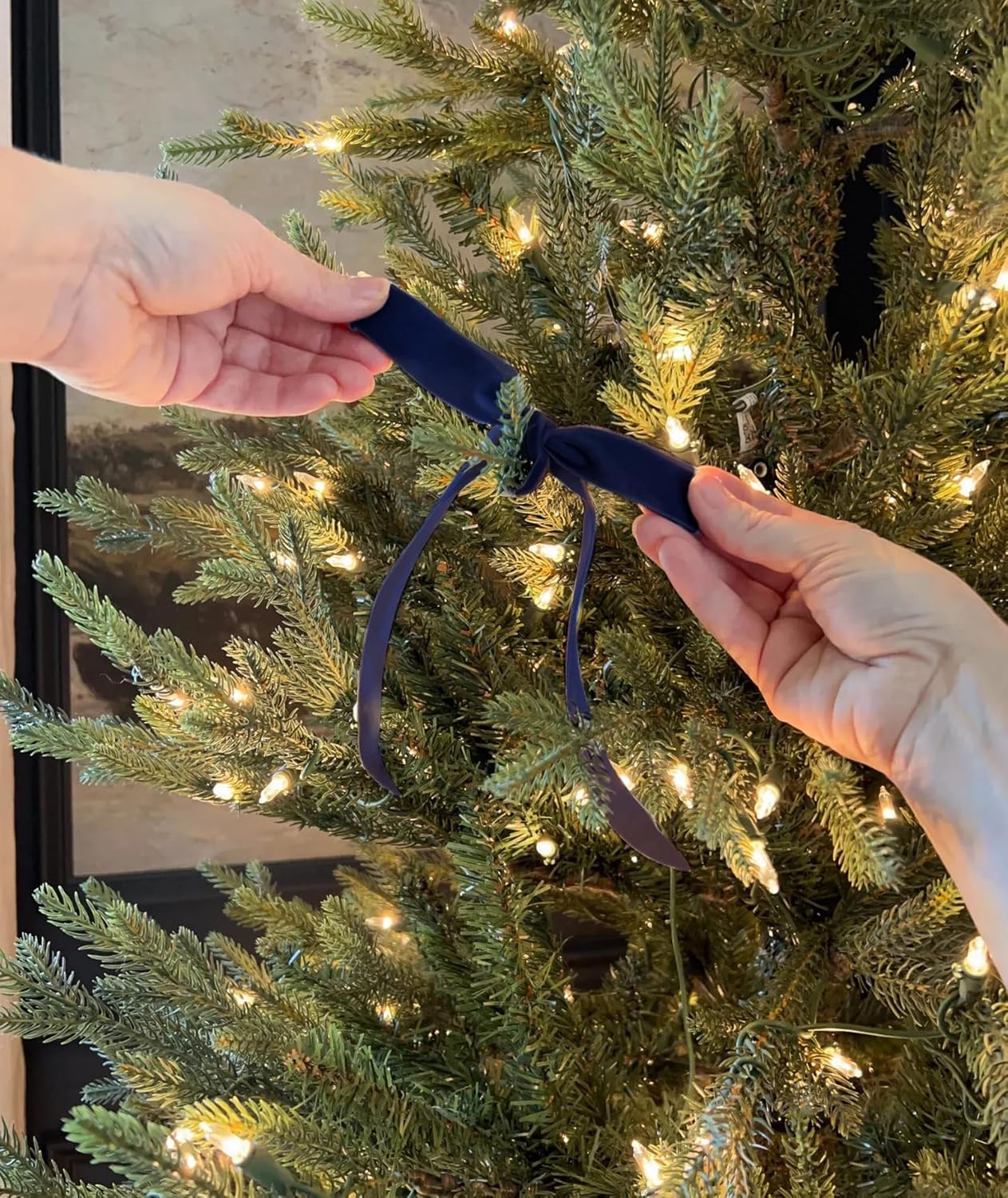 Navy Blue Velvet Ribbon 5/8'' 25 Yards for Christmas Tree, Gift Wrapping, Flower Bouquet, Wreath Decorations, Bow Making