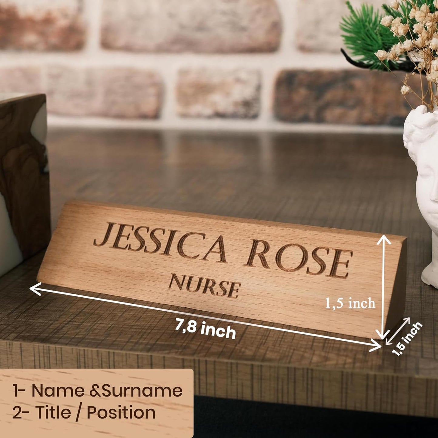 Custom Wooden Desk Name Plate – Personalized Engraved Name & Title Sign – Natural Wood Office Decor for Doctor, Teacher, Boss, Nurse, or Employee – Handmade Professional Desk Gift