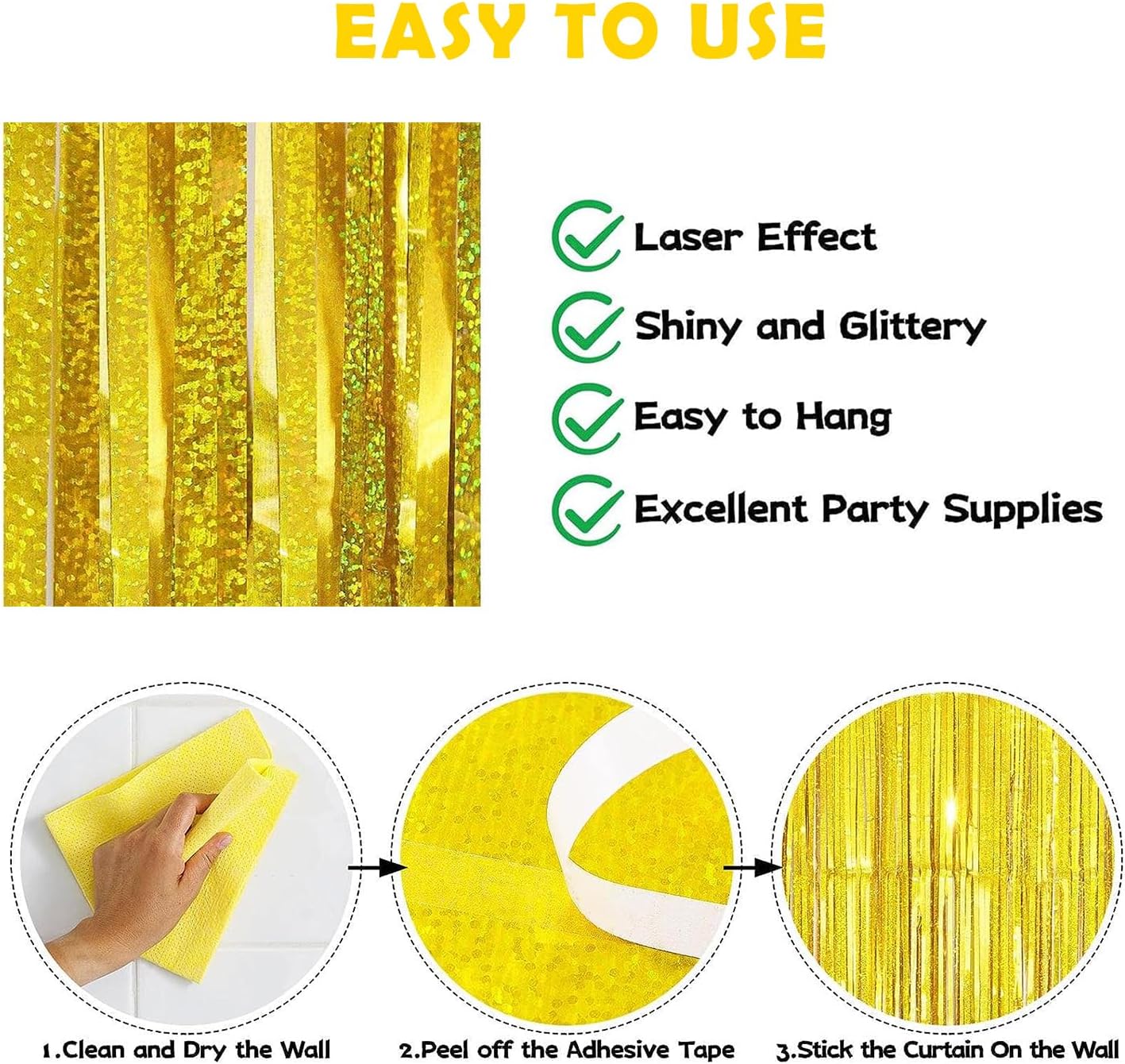 3 Pack Gold Foil Fringe Curtain,Birthday Backdrop Bachelorette Party Decorations 3.28X6.56 Feet Streamer Curtains for Parties Wedding Engagement Shower Graduation Decor