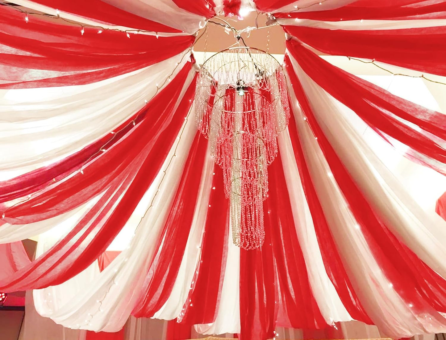 6 Panels Red Wedding Ceiling Drapes 5ftx30ft Ceiling Drapes Chiffon Fabric Arch Draping Sheer Curtains Soft Drapery Draping Wedding Ceiling Decorations for Party Ceremony Stage Swag