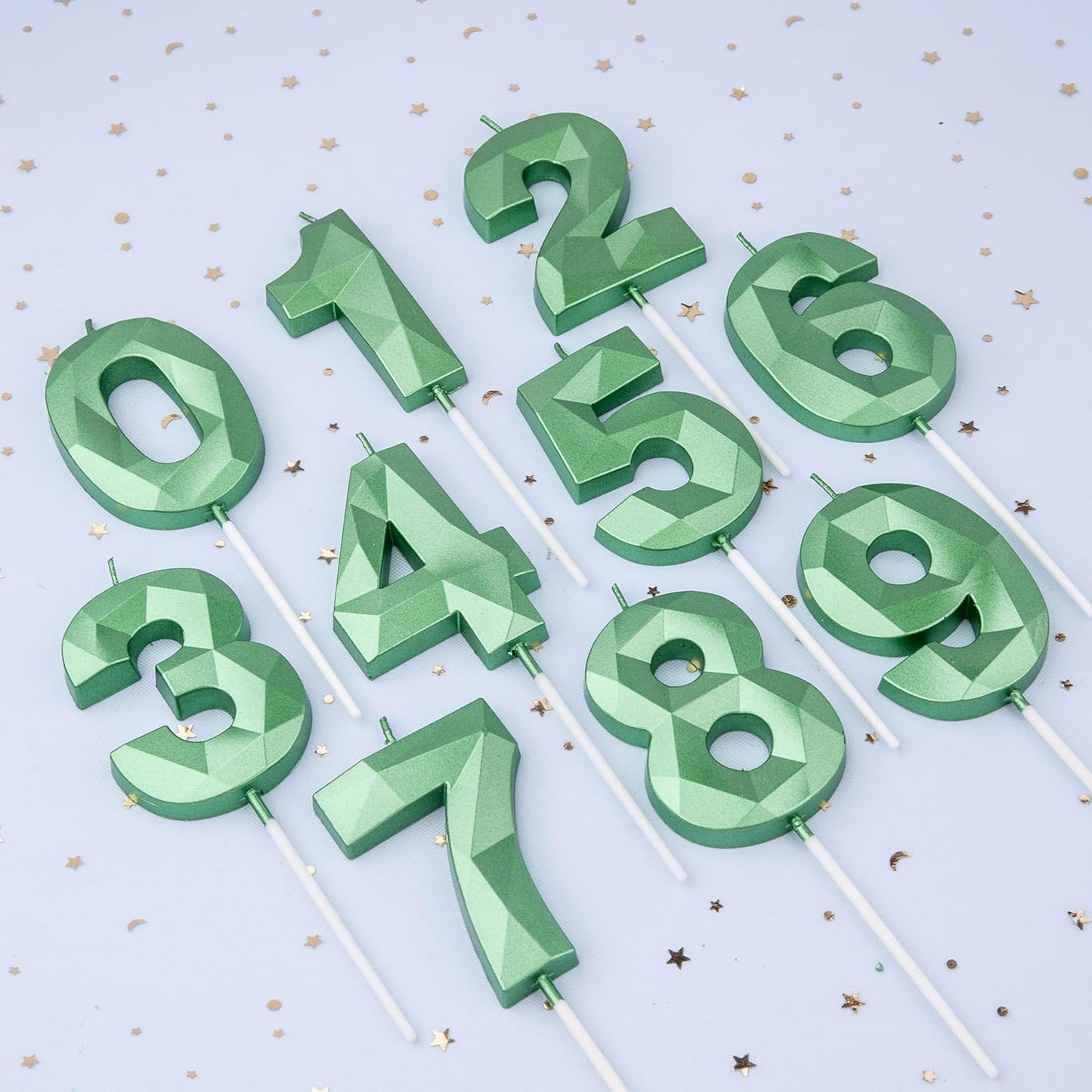 PHD CAKE 2.76 Inch Crystal Green 0 Number Cake Candle, Numeral Birthday Candles, Green Number Candles, Party Celebration