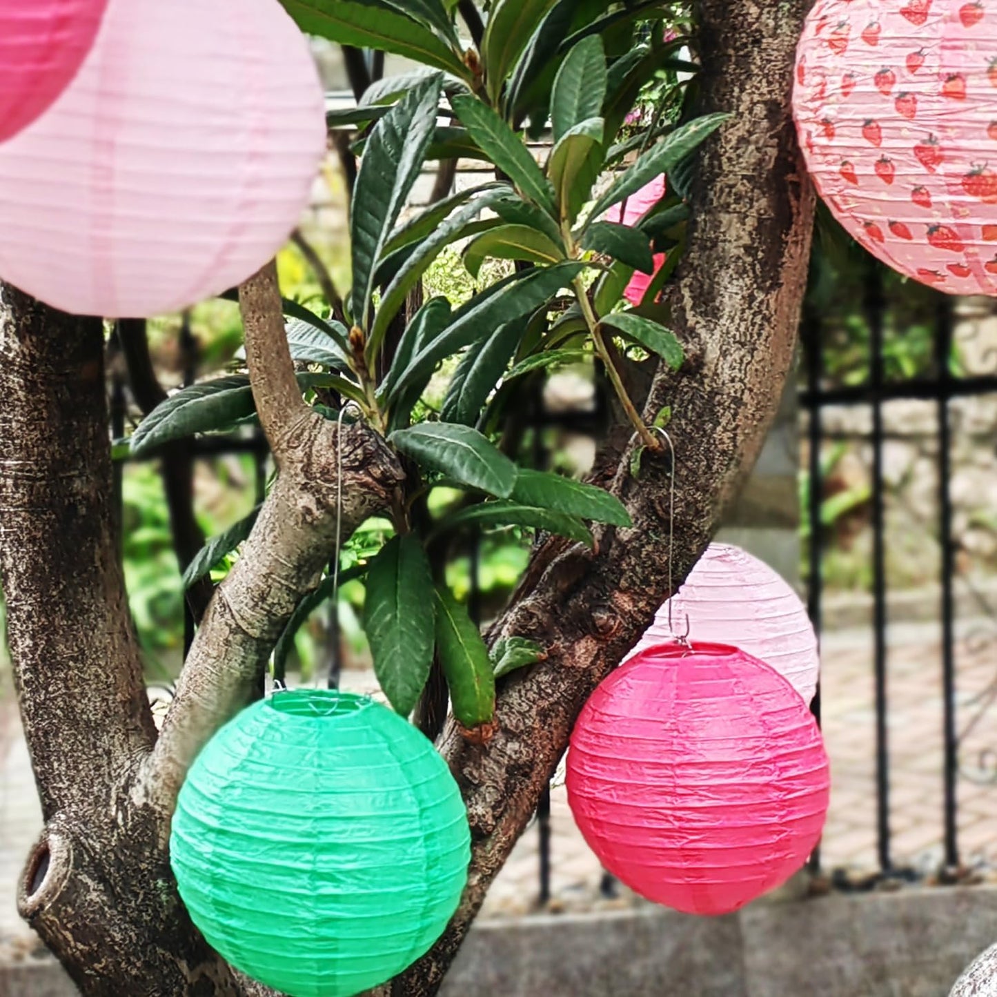 Paper Lanterns Pink Strawberry Girls Party Decor Hanging Chinese Lantern 12+10+8 inch Bohemian Decorations Baby Shower Ceilling Decor and Party Gift