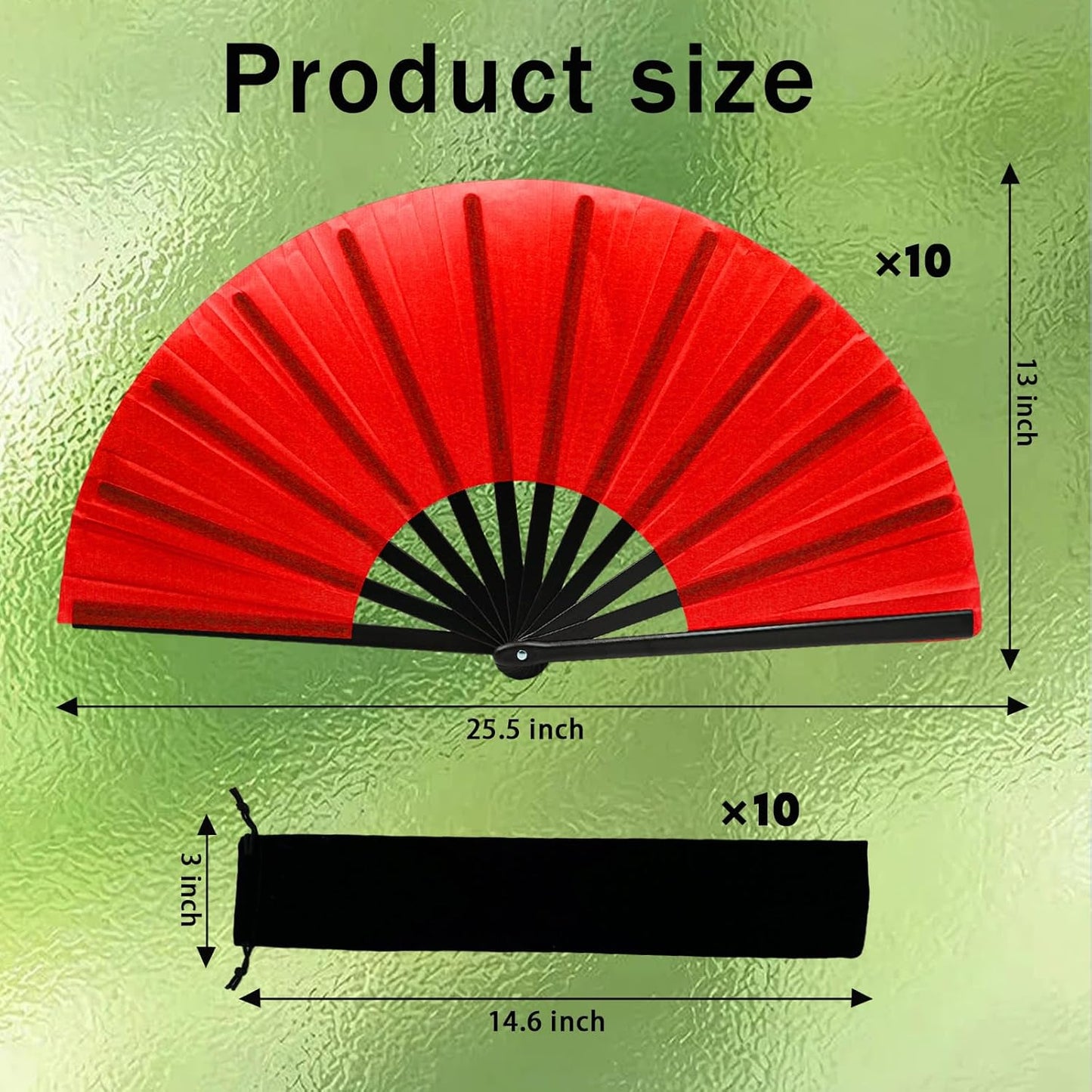 13inch Large Rave Fan Popping Clacking Fans for Line Dancing,Hand Fans for Women Foldable,Boots on The Ground Fan,Portable for Outdoor,Wedding,Party,Decoration (10pcs red)