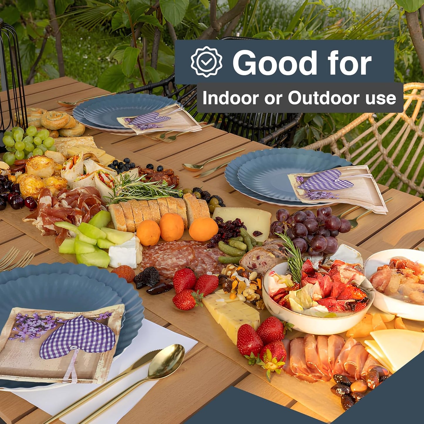 Trendables Scalloped Paper Plates 8.5 Inch & 10.5 Inch 80 Pcs Dinner Plate Set Fancy Disposable Plates for Party for 40 Guests 40 X 8 & 40 X 10 Large & Small Paper Plate Set for Parties Slate Blue