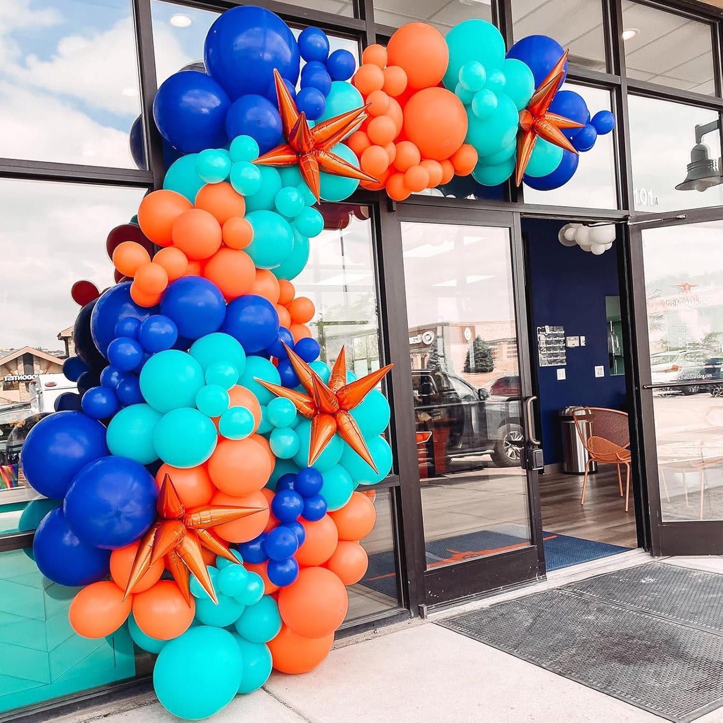 Blue Orange Balloons, 12 Inch Teal Navy Bule Balloons with Metallic Silver Balloon for Kids Boys Girls Birthday Thanksgiving Fall Graduation Basketball Outer Space Astronaut Theme Party Decorations