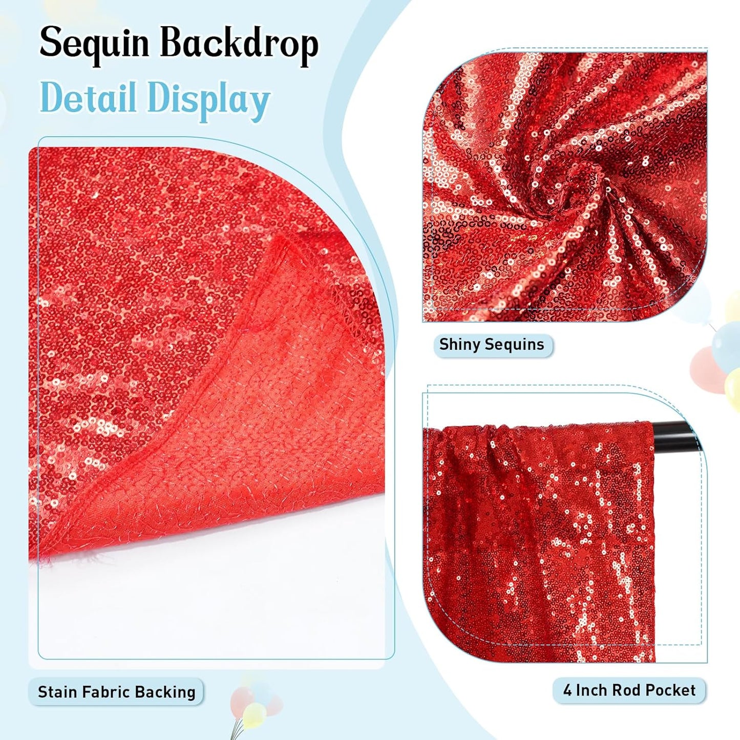 SquarePie Sequin Backdrop Curtain Not See Through Thick Glitter Background for Party 6FT x 8FT Red