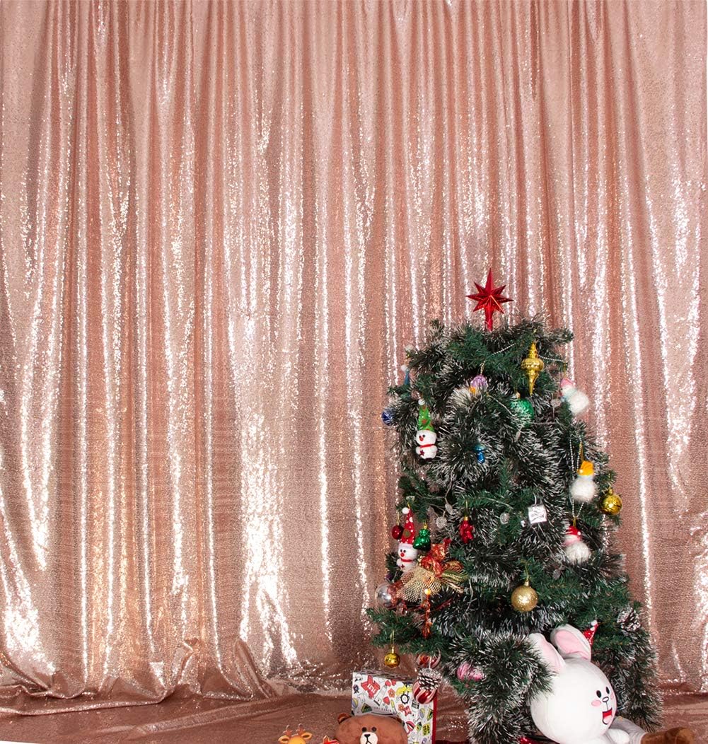 SquarePie Sequin Backdrop Curtain Not See Through Background for Wedding Party 7FT x 7FT Rose Gold