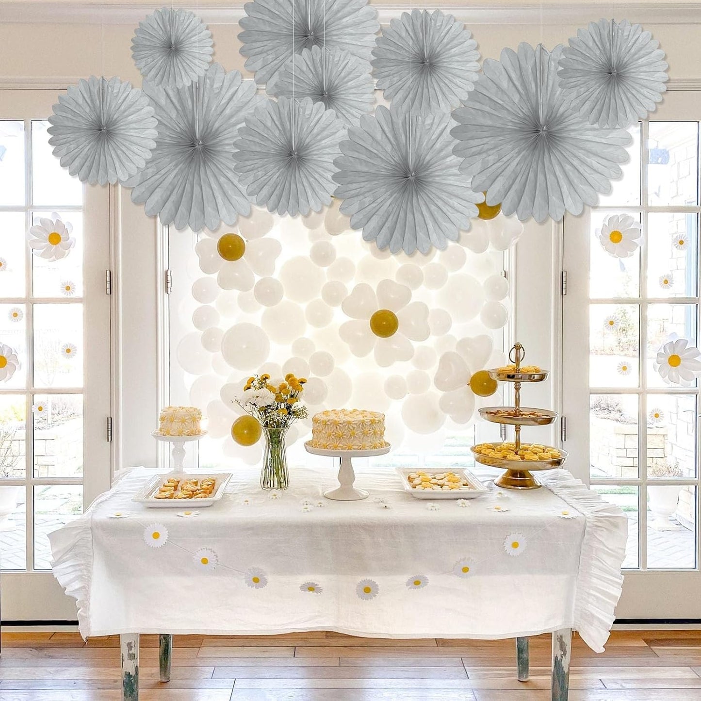 20 Pcs Silver Grey Hanging Paper Fan, Hanging Honeycomb Round Paper Fans for Weddings, Birthdays, Christmas, Baby Showers, Classroom, Events Ceiling Party Supplies Decorations