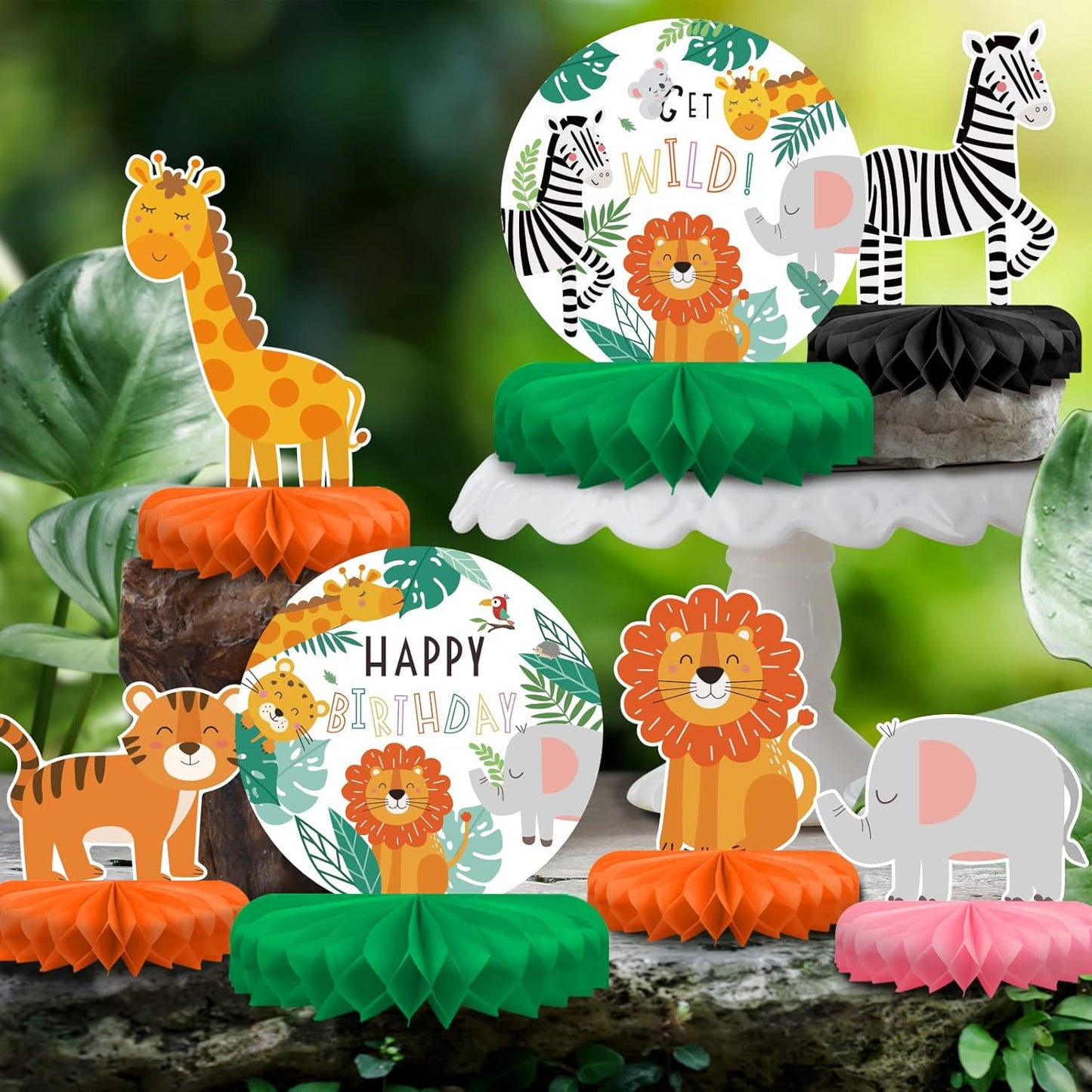 Safari Birthday Decorations Table Centerpiece - Jungle Animals Theme Party Supplies, Honeycomb Table Toppers for Animal Jungle Theme Party Decorations
