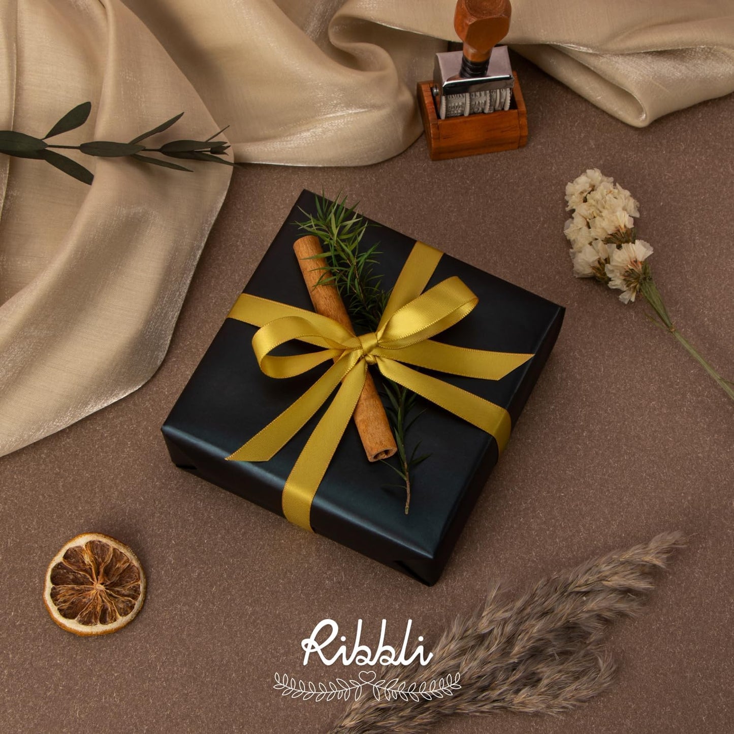 Ribbli Gold Satin Ribbon Double Faced Satin 1/2 Inch x Continuous 100 Yards-Gold Ribbon for Gift Wrapping Crafts Wedding Decoration Bows Bouquet Floral Arrangement