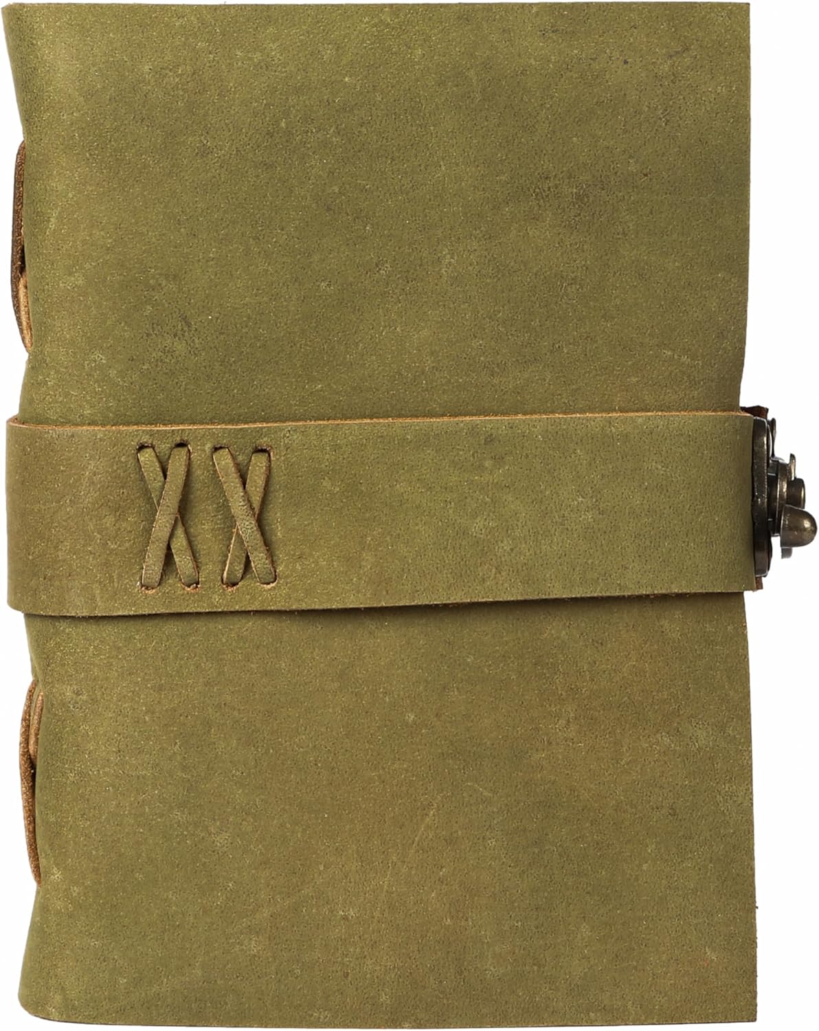 Vintage Leather Journal Handmade Buffalo Non-Refillable Deckle Edge Paper – Leather Bound Journal for Women Men C-Lock Closure Ideal for Writing & Travel for Artists (Green)