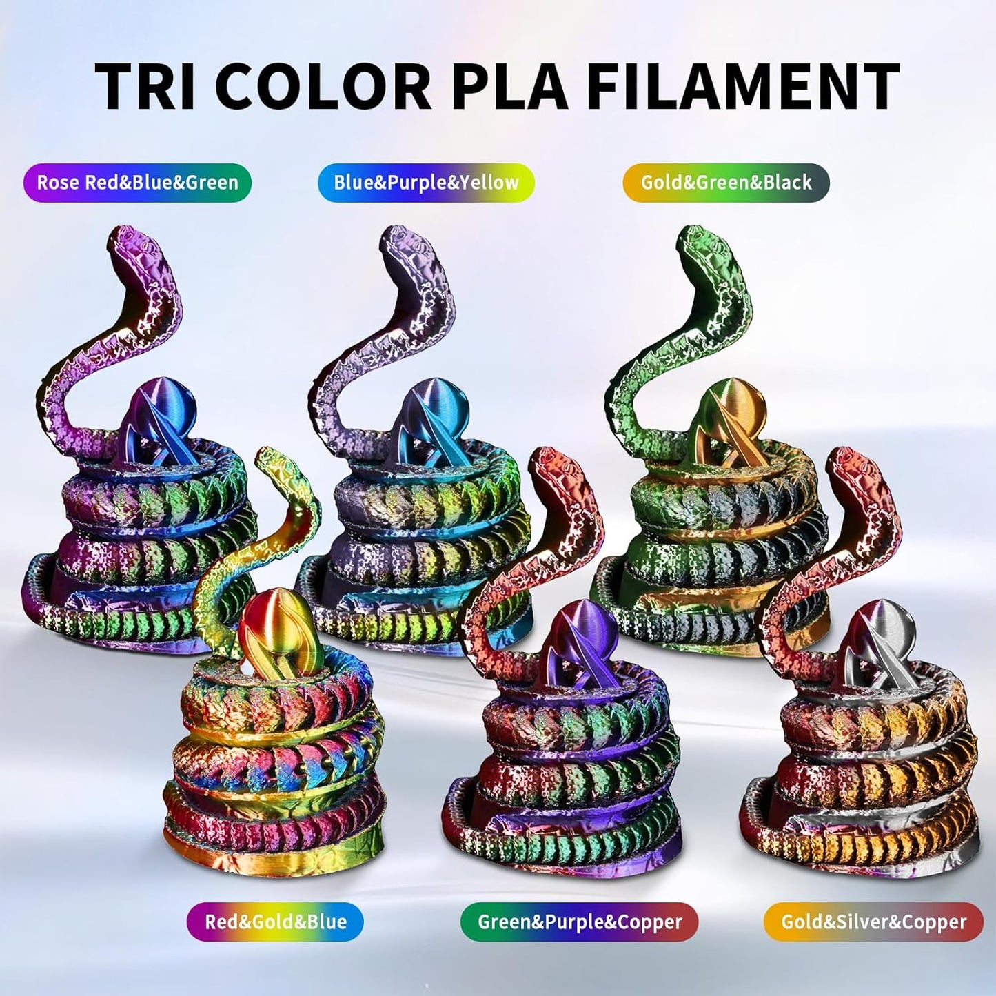 YOUSU 3D Printer Filament Silk PLA Filament Rainbow Color,1.75mm Tri Color Filament 6 * 1kg Pack.