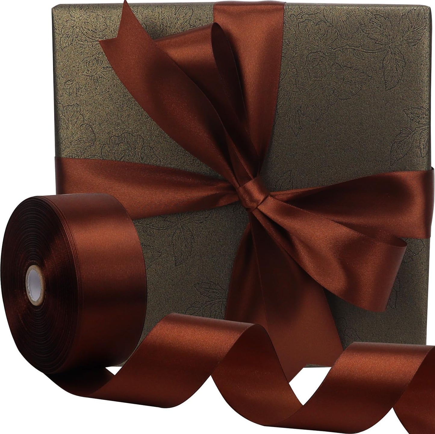 Brown Solid Satin Ribbon 1-1/2 Inch 50 Yards Solid Polyester Fabric Ribbon for Gift Wrapping Wedding Christmas Baby Shower Birthday Party Decoration Handmade Immortal Flower Craft