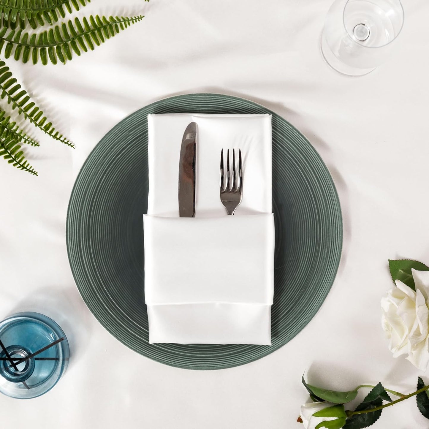 36 Pack Square Satin Dinner Napkins, 16x16 Inches Silky Soft Smooth Table Cloth Napkins for Restaurant Weddings Banquet Party Decoration, White