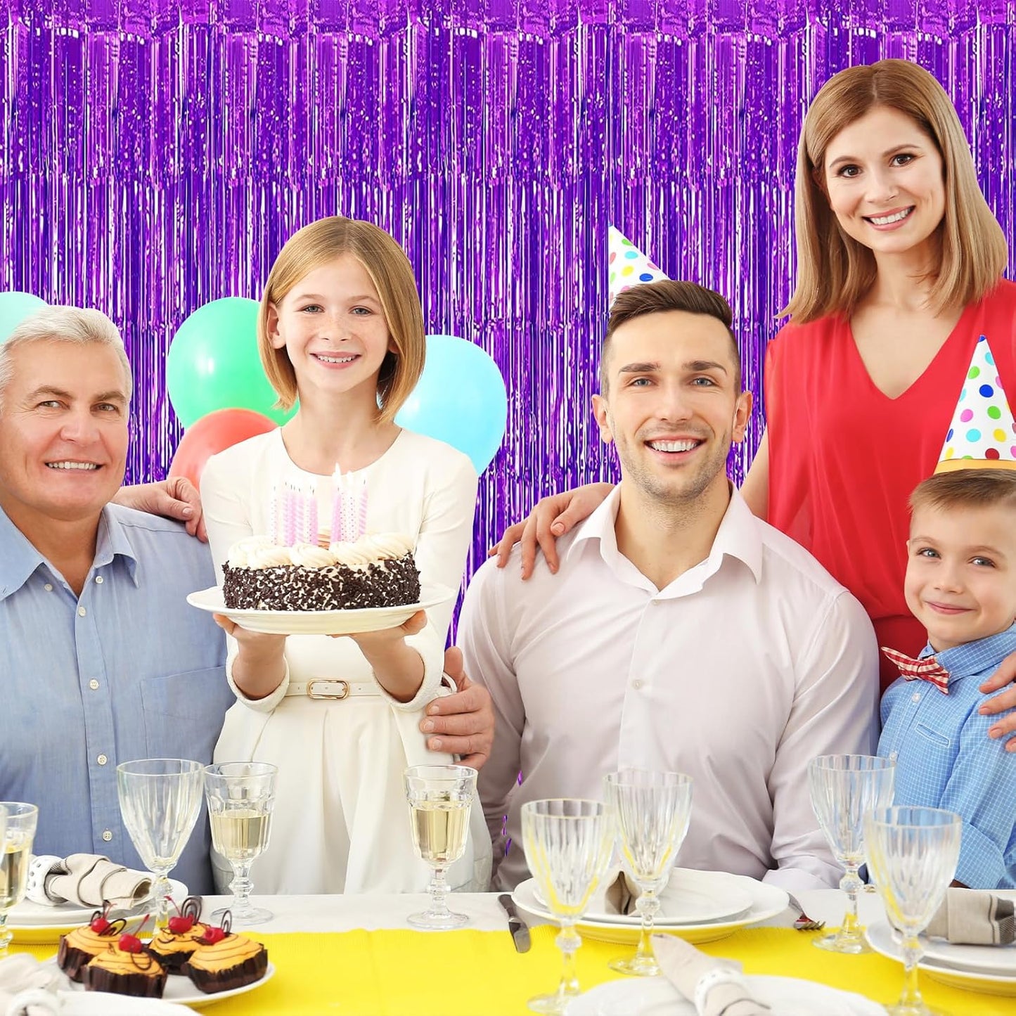 10 Pack Purple Foil Curtain Backdrop 3.2ft x 9.8ft Black Metallic Tinsel Foil Fringe Curtains Streamer Photo Booth Backdrop for Birthday Party Engagement Bachelorette Party Decorations (Purple)