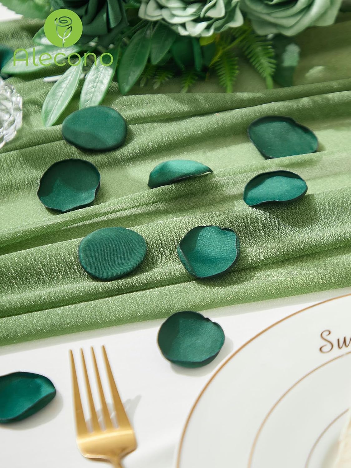 Alecono 600Pcs Silk Rose Petals, Fake Dark Green Petals for Wedding Proposal Flower Girl Basket, Flower Petals to Throw at Wedding Birthday Party Decoration