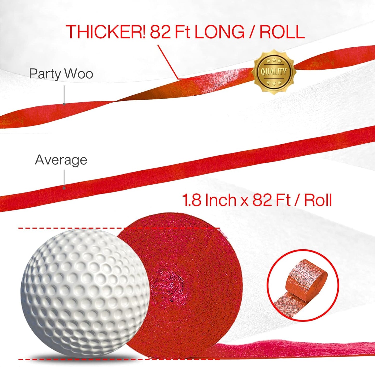 PartyWoo Crepe Paper Streamers 4 Rolls 328ft, Pack of Red Crepe Paper for Party, Wedding, Birthday & Baby Shower Decorations (1.8 Inch x 82 Ft/Roll)