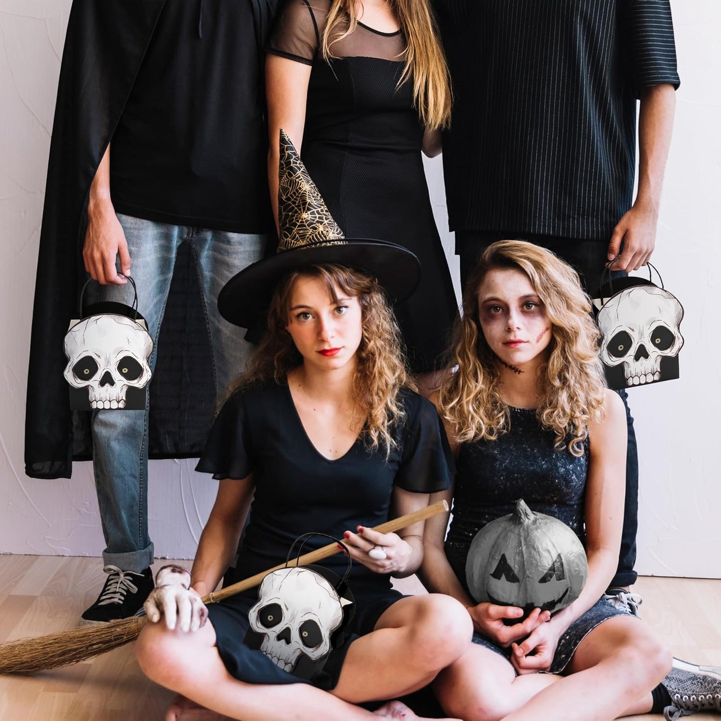 Cheerland Halloween Skull Gift Bag Party Favor Bags Party Decorations Halloween Trick or Treat Goodie Bags Skeleton Birthday Decor Gothic Spooky Gift Candy Kids First Monster Bash Decorations