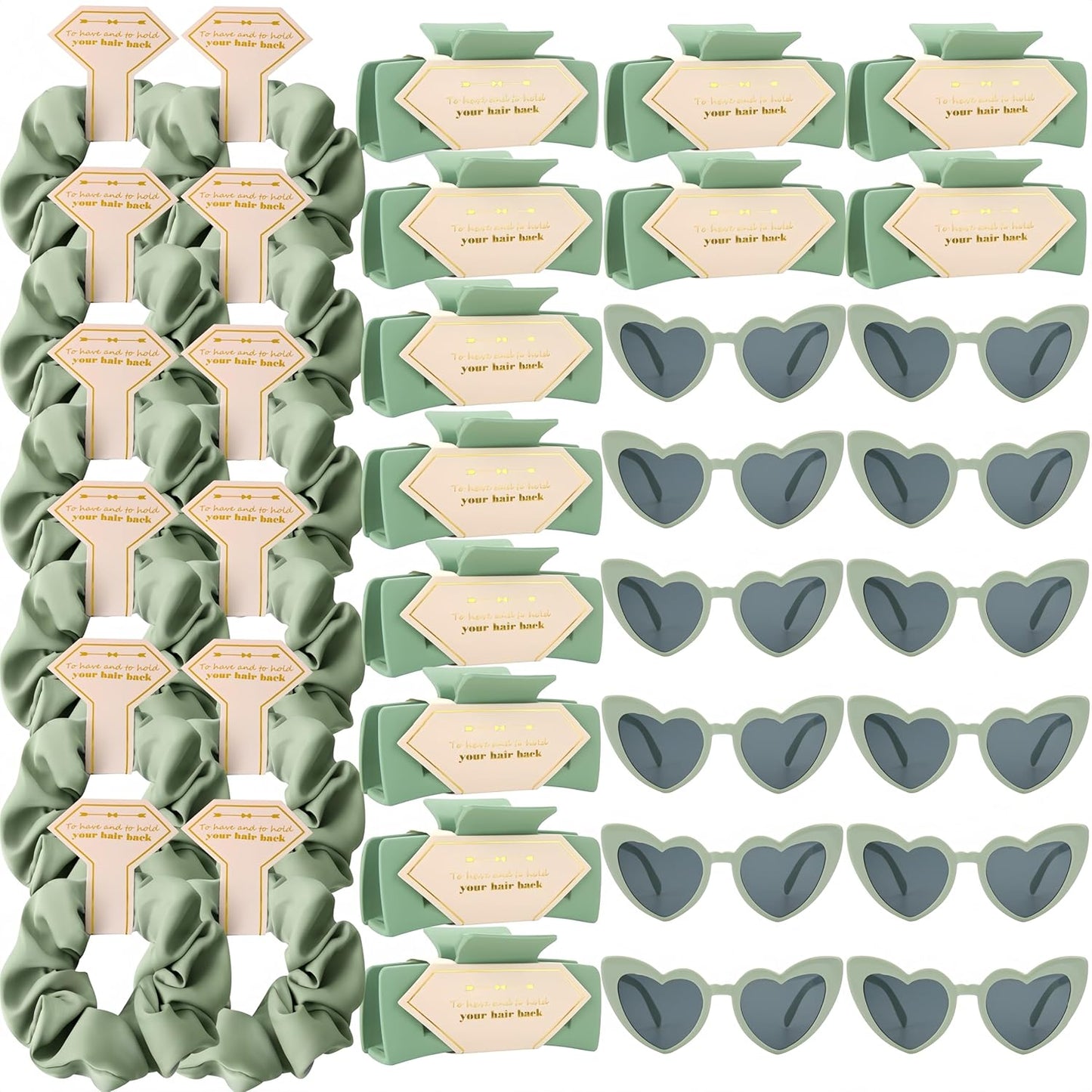 36pcs Bridesmaid Scrunchies Proposal Gifts Bachelorette Hair Claws Clips Girls heart sunglasses for Wedding Party Favors (Sage Green)