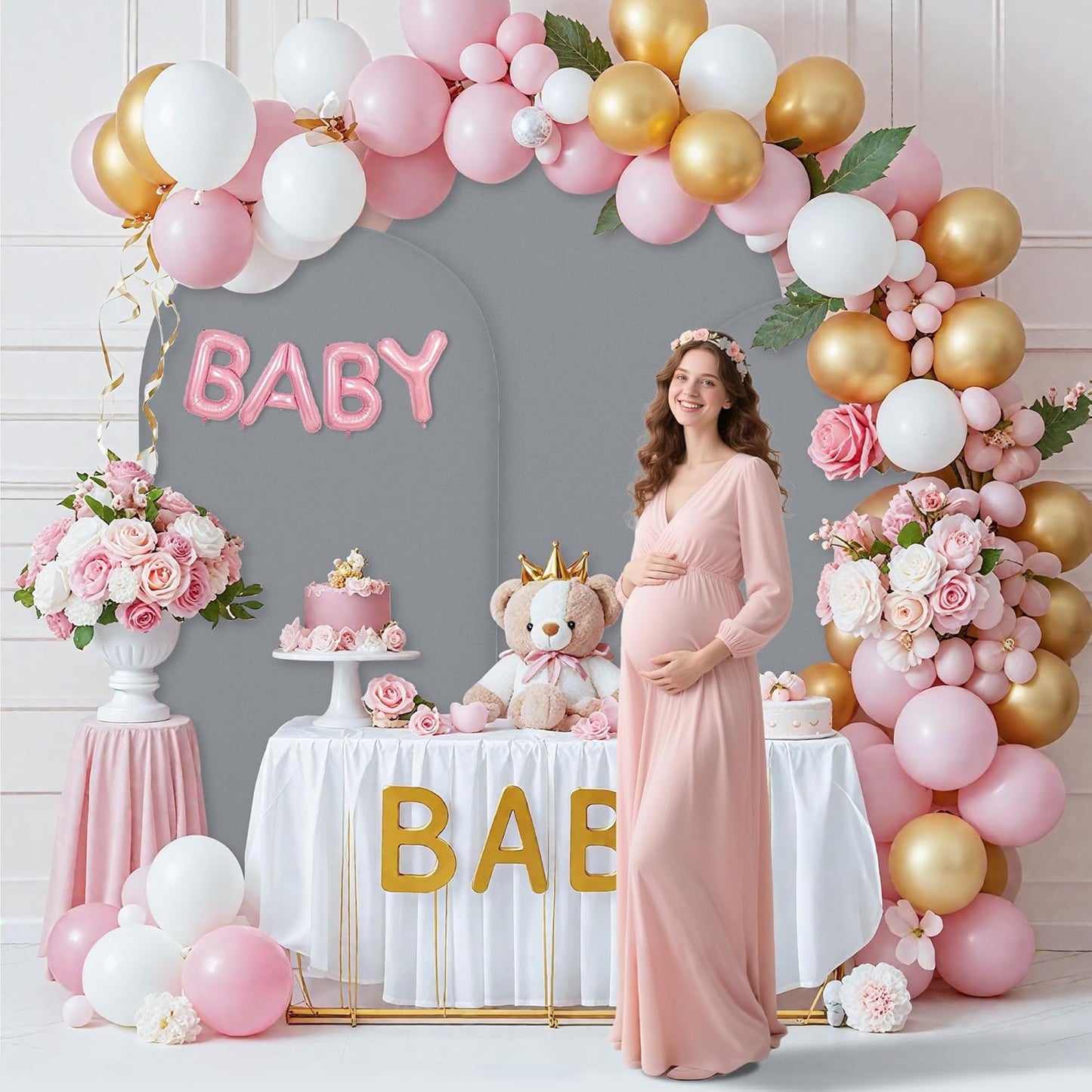 Wedding Arch Covers Arch Backdrop Cover Arch Stand Covers 7.2FT 6.6FT 6FT Set of 3 Arch Cover Spandex Fabric Stretchy Backdrop for Wedding Birthday Party Decoration Baby Shower (Smoky Grey)
