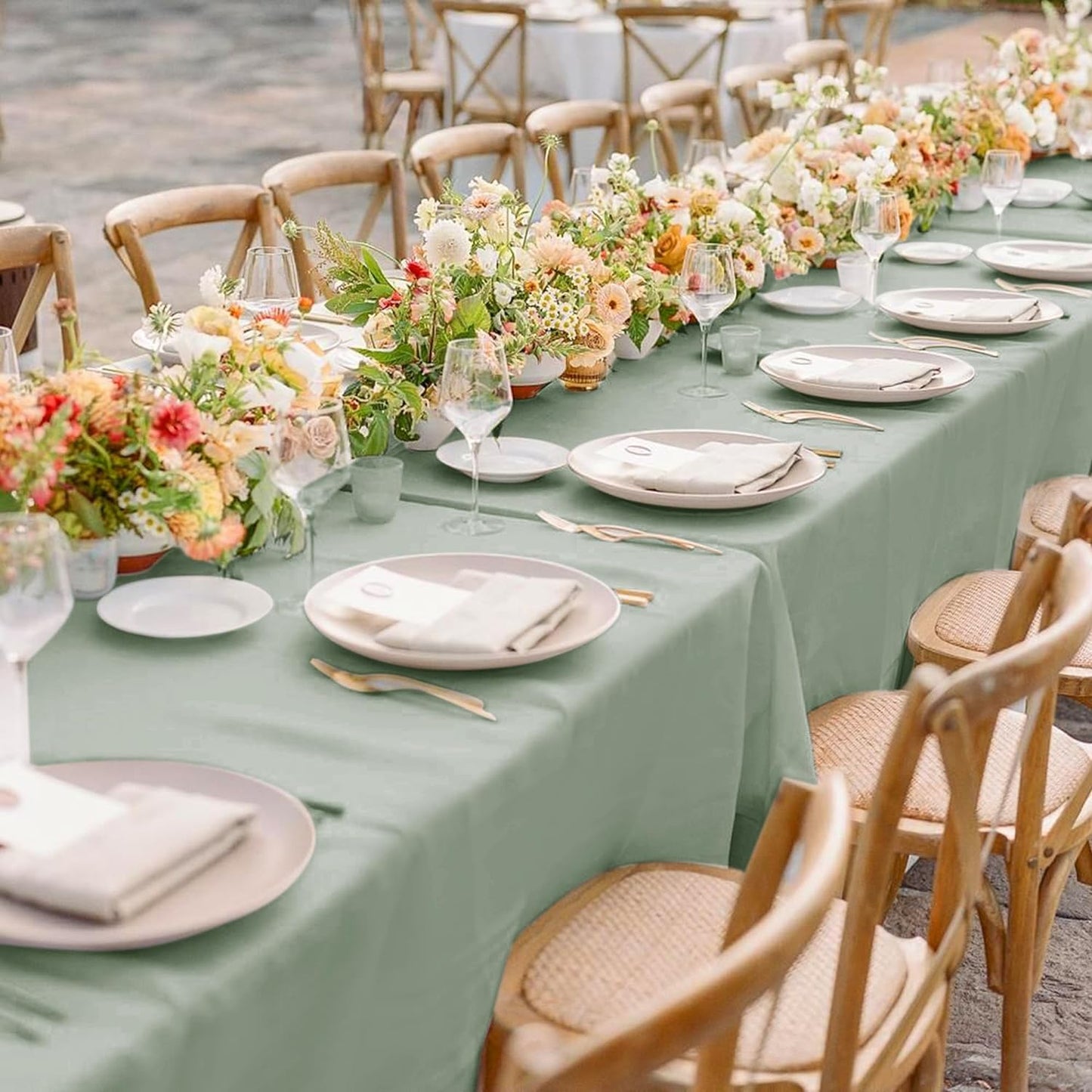 sancua 2 Pack Sage Green Tablecloth 60 x 102 Inch, Rectangle Table Cloth for 6 Feet Tables - Stain and Wrinkle Resistant Washable Polyester Table Cover for Dining Tables, Buffet Parties and Camping