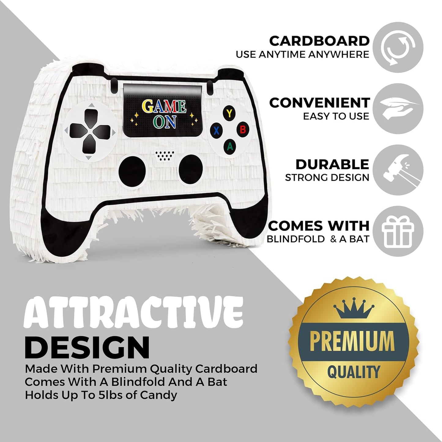 White Game Controller Pinatas Bundle with a Blindfold and a Bat(16.5 x 12 x 3.5 Inches), Perfect for kid's Birthday Parties, Mexican Theme Parties, Decorations