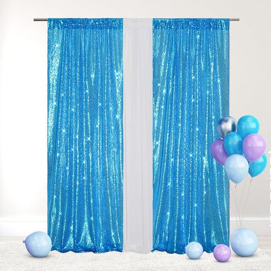 Eternal Beauty 2 PCS Sequin Backdrop Curtain, Sequin Wedding Backdrop for Christmas Party, Birthday (Turquosie 2FTx8FT)