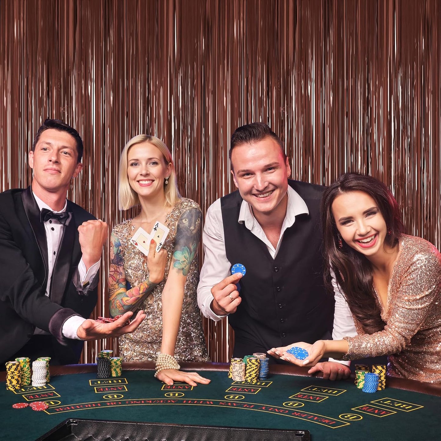 Coffee Brown Metallic Tinsel Backdrop Foil Fringe Curtains 2Packs Door Streamers Backdrop for Birthday Door Decorations, Party Supplies for Bachelorette, Graduation, Christmas Disco Groovy Decors