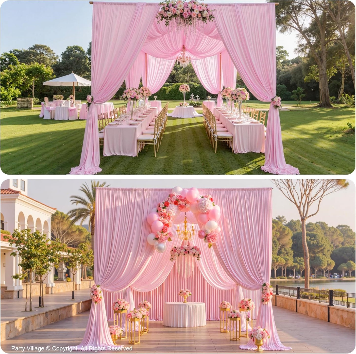 PartyVillage 10ft×15ft Light Pink Backdrop Curtain for Wedding Parties, 2 Panels Wrinkle Free 15 FT Long Polyester Photo Backdrop Drapes Back Drop Cloth for Birthday Photography Background