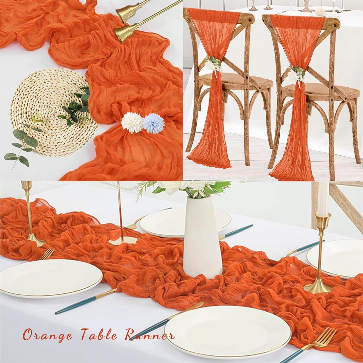 Orange Cheesecloth Table Runner 12 Pack 10FT Boho Fabric Rustic Cheese Cloth Table Runner for Wedding 20 x 120 Inch Long Bridal Shower Baby Shower Gauze Sheer Birthday Party Table Decorations