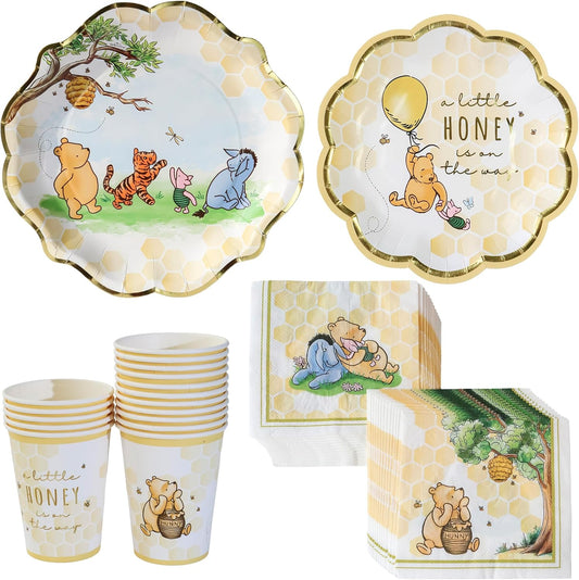 Kate Aspen Honey Bear 78-Piece Winnie Baby Shower Plates and Cups and Napkins Sets for 16 Guests, Classic Winnie Baby Shower Decorations Boy or Girl, Party Paper Plates & Party Supplies