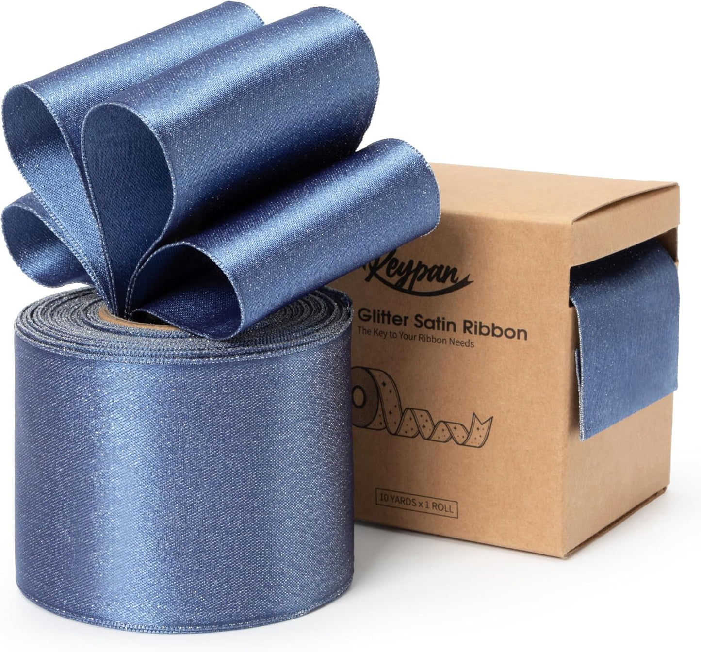 Dusty Blue Satin Wired Ribbon 2-1/2 Inch Double-Faced Sliver Glitter Christmas Ribbons for Wreath, Tree Decoration, Gift Wrapping, Home Decor 10 Yards