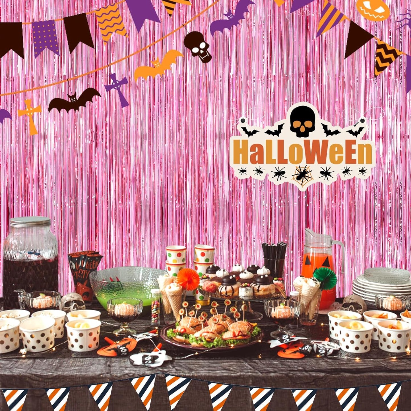 Glitter Pink Party Streamers 2Pack Glitter Foil Fringe Curtain 3.3 x 8.3ft Pink Party Decor Photo Booth Streamers Metallic Tinsel Door Streamer for XmasThanksgiving Engagement Party Decors Streamers