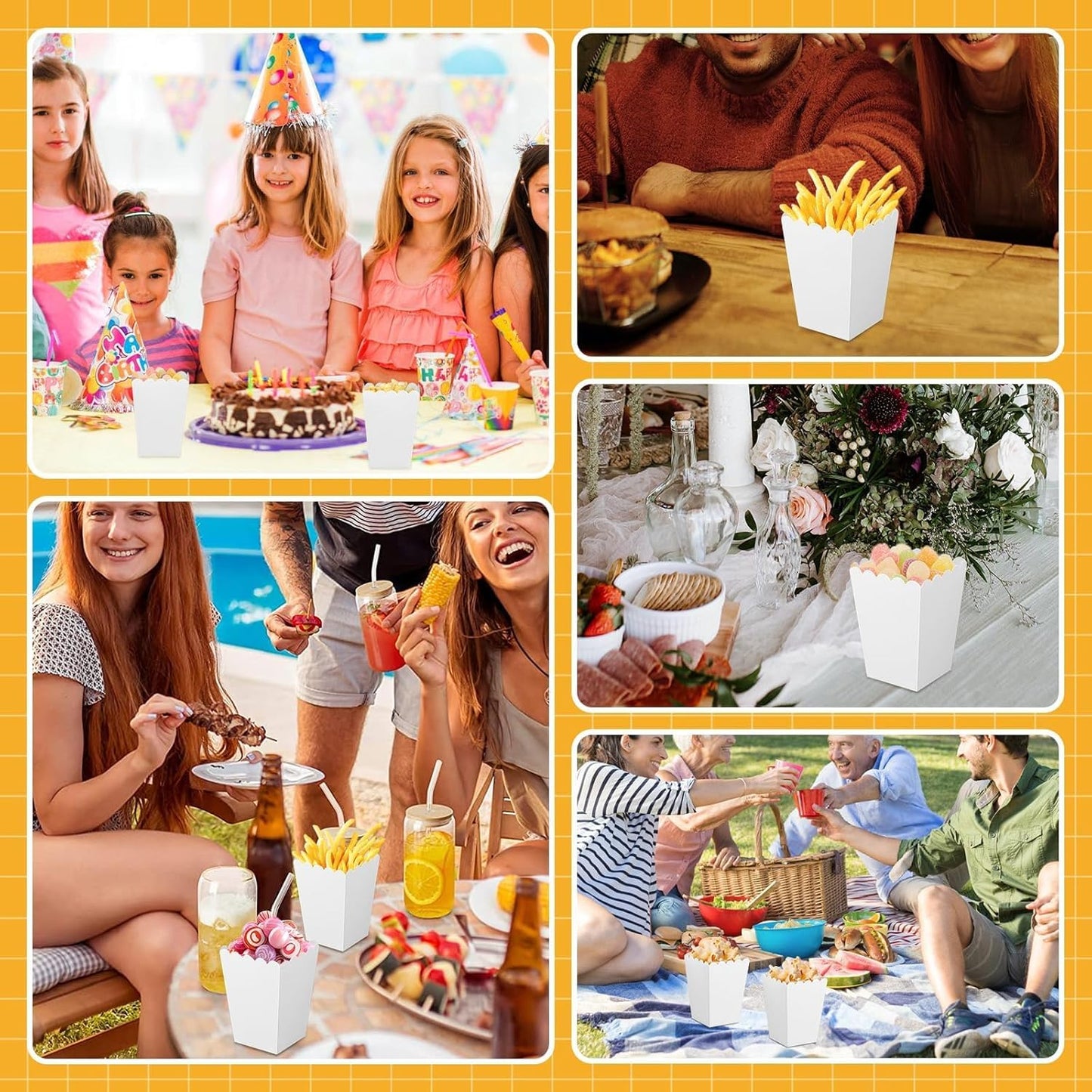 36 Pack Mini Popcorn Boxes for Party, Small Popcorn Cups Disposable for Movie Night, Carnival, Theater - Bulk White Popcorn Containers, 3 x 4.2 x 2.2 Inch