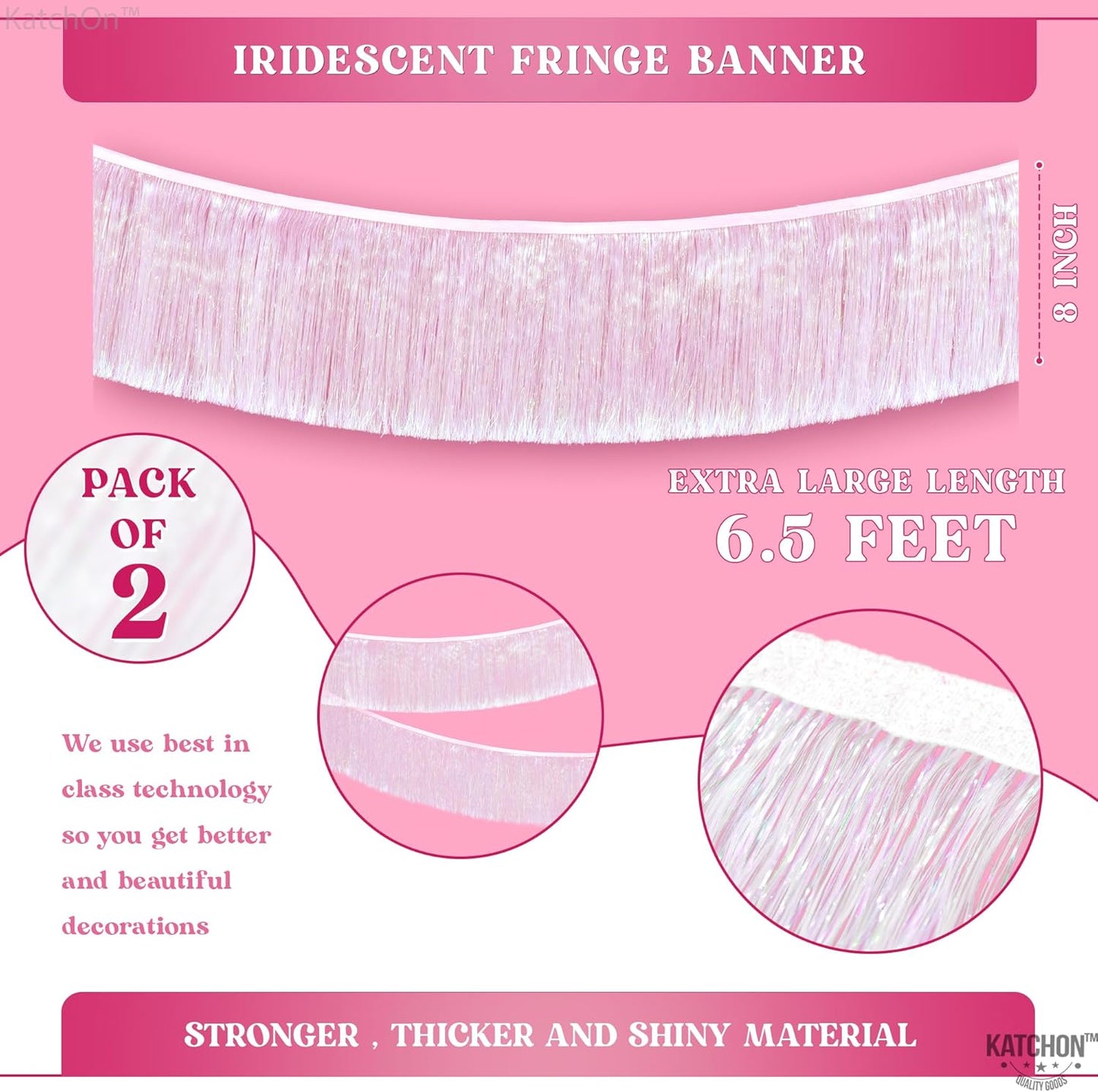 KatchOn, White Iridescent Fringe Banner - 6.5 Feet, Pack of 2 | Iridescent Fringe Garland for Bachelorette Party Decorations | Iridescent Tinsel Garland for Halloween Decor, Christmas Decorations