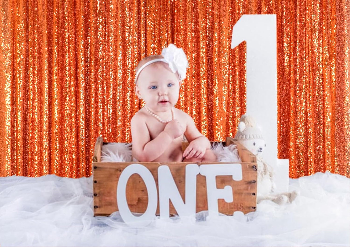 ShinyBeauty 4x10ft Sequin Backdrop Curtains - 4-Panel Orange Glitter Photography Background for Parties, Halloween, Christmas Decor (Reusable)